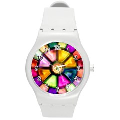 Glass Colorful Stained Glass Round Plastic Sport Watch (m) by Nexatart