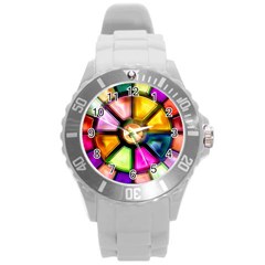 Glass Colorful Stained Glass Round Plastic Sport Watch (l) by Nexatart