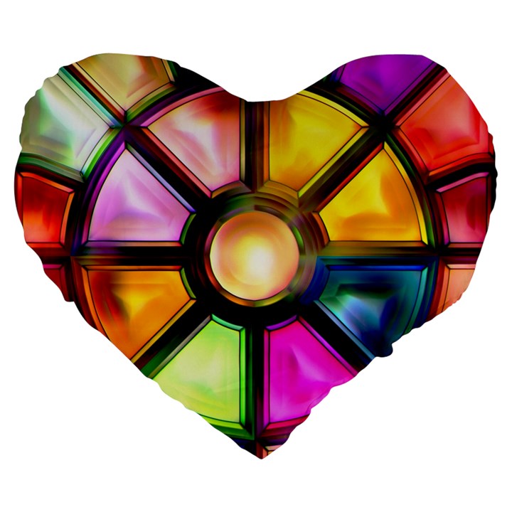 Glass Colorful Stained Glass Large 19  Premium Flano Heart Shape Cushions