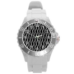 Elegant Black And White Pattern Round Plastic Sport Watch (l) by Valentinaart