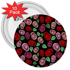 Red And Pink Roses 3  Buttons (10 Pack)  by Valentinaart