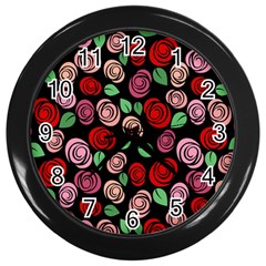 Red And Pink Roses Wall Clocks (black) by Valentinaart