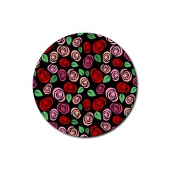 Red And Pink Roses Rubber Coaster (round)  by Valentinaart