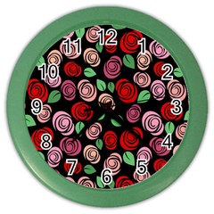 Red And Pink Roses Color Wall Clocks by Valentinaart