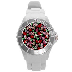 Red And Pink Roses Round Plastic Sport Watch (l) by Valentinaart