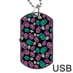 Roses Pattern Dog Tag Usb Flash (two Sides) by Valentinaart