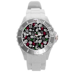 Elegant Roses Design Round Plastic Sport Watch (l)