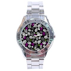 Purple Roses Pattern Stainless Steel Analogue Watch