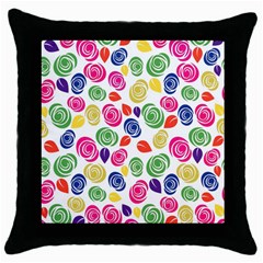 Colorful Roses Throw Pillow Case (black) by Valentinaart