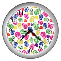 Colorful Roses Wall Clocks (silver)  by Valentinaart