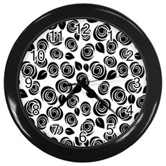 Black Roses Pattern Wall Clocks (black) by Valentinaart