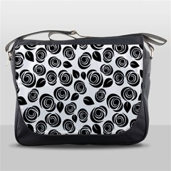 Black Roses Pattern Messenger Bags by Valentinaart