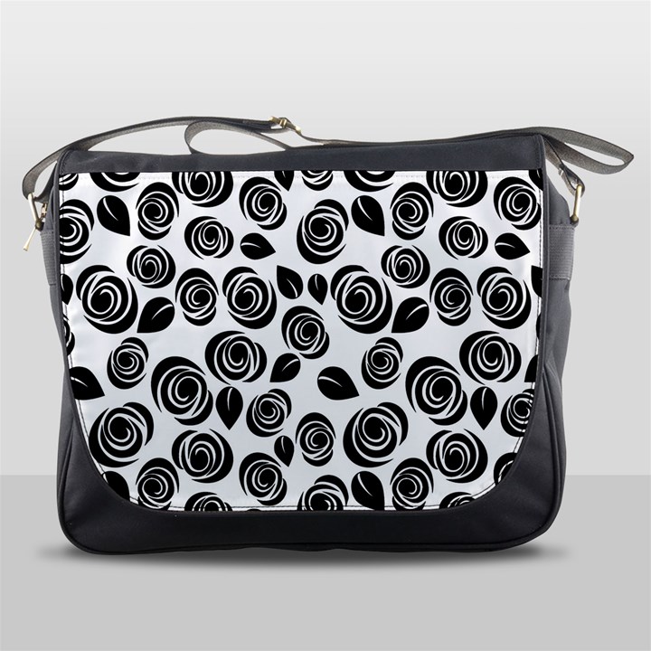 Black roses pattern Messenger Bags