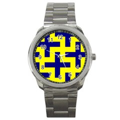 Pattern Blue Yellow Crosses Plus Style Bright Sport Metal Watch by Nexatart