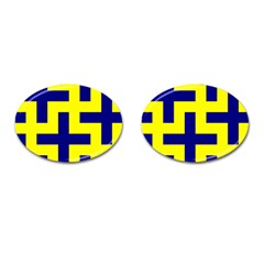 Pattern Blue Yellow Crosses Plus Style Bright Cufflinks (oval) by Nexatart