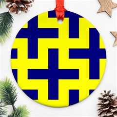 Pattern Blue Yellow Crosses Plus Style Bright Round Ornament (two Sides) by Nexatart