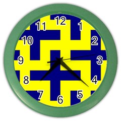 Pattern Blue Yellow Crosses Plus Style Bright Color Wall Clocks by Nexatart