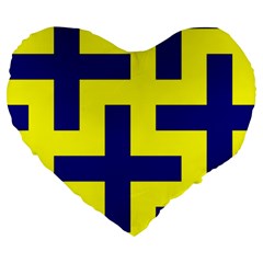 Pattern Blue Yellow Crosses Plus Style Bright Large 19  Premium Heart Shape Cushions by Nexatart