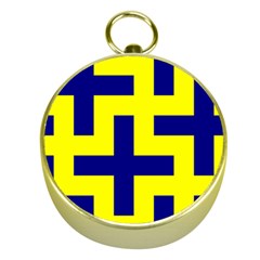 Pattern Blue Yellow Crosses Plus Style Bright Gold Compasses by Nexatart