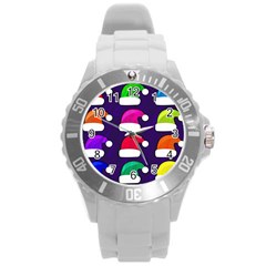 Santa Hats Santa Claus Holidays Round Plastic Sport Watch (l) by Nexatart