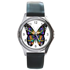 Abstract Animal Art Butterfly Round Metal Watch by Nexatart