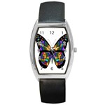 Abstract Animal Art Butterfly Barrel Style Metal Watch Front