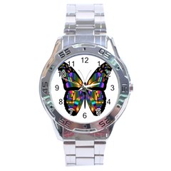 Abstract Animal Art Butterfly Stainless Steel Analogue Watch by Nexatart