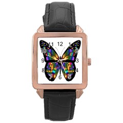 Abstract Animal Art Butterfly Rose Gold Leather Watch  by Nexatart