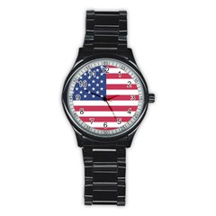 American Flag Stainless Steel Round Watch by Nexatart