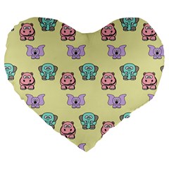 Animals Pastel Children Colorful Large 19  Premium Heart Shape Cushions by Nexatart