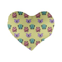 Animals Pastel Children Colorful Standard 16  Premium Flano Heart Shape Cushions by Nexatart