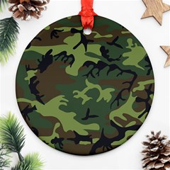 Camouflage Green Brown Black Ornament (round) by Nexatart