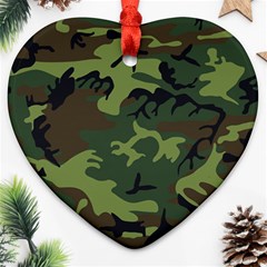 Camouflage Green Brown Black Ornament (heart) by Nexatart