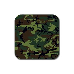 Camouflage Green Brown Black Rubber Coaster (square)  by Nexatart