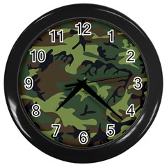 Camouflage Green Brown Black Wall Clocks (black) by Nexatart