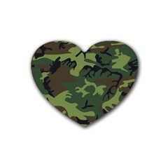 Camouflage Green Brown Black Rubber Coaster (heart)  by Nexatart