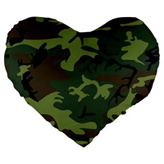 Camouflage Green Brown Black Large 19  Premium Heart Shape Cushions by Nexatart