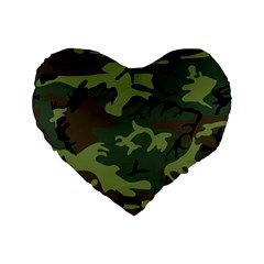 Camouflage Green Brown Black Standard 16  Premium Flano Heart Shape Cushions by Nexatart