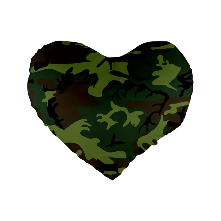 Camouflage Green Brown Black Standard 16  Premium Flano Heart Shape Cushions