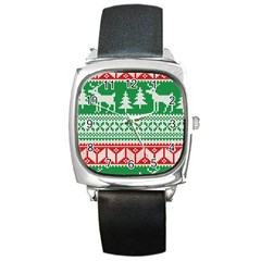 Christmas Jumper Pattern Square Metal Watch by Nexatart