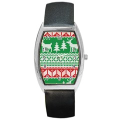 Christmas Jumper Pattern Barrel Style Metal Watch by Nexatart