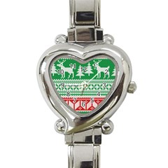 Christmas Jumper Pattern Heart Italian Charm Watch by Nexatart