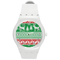 Christmas Jumper Pattern Round Plastic Sport Watch (m) by Nexatart