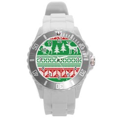 Christmas Jumper Pattern Round Plastic Sport Watch (l) by Nexatart