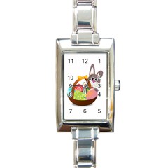 Easter Bunny Eggs Nest Basket Rectangle Italian Charm Watch by Nexatart