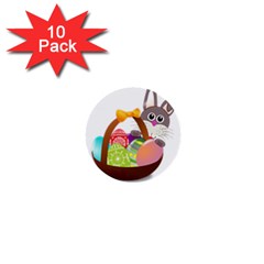 Easter Bunny Eggs Nest Basket 1  Mini Buttons (10 Pack)  by Nexatart