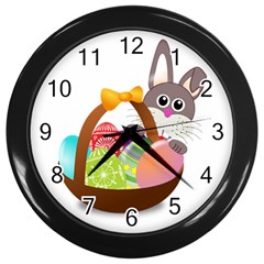 Easter Bunny Eggs Nest Basket Wall Clocks (black) by Nexatart