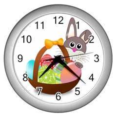 Easter Bunny Eggs Nest Basket Wall Clocks (silver)  by Nexatart