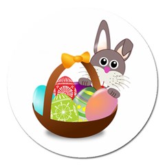 Easter Bunny Eggs Nest Basket Magnet 5  (round) by Nexatart