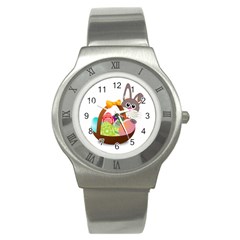 Easter Bunny Eggs Nest Basket Stainless Steel Watch by Nexatart